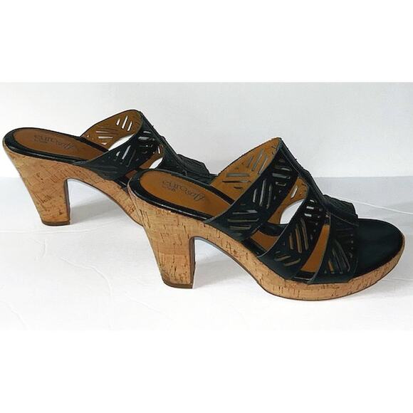 Eurosoft by Sofft Size 9M Black Leather Upper Cork Bottom Square 3" Heel Pumps - Picture 4 of 7